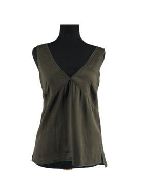 Zara camisole tank top v neck olive green satin academia shirt sz xs NWT
